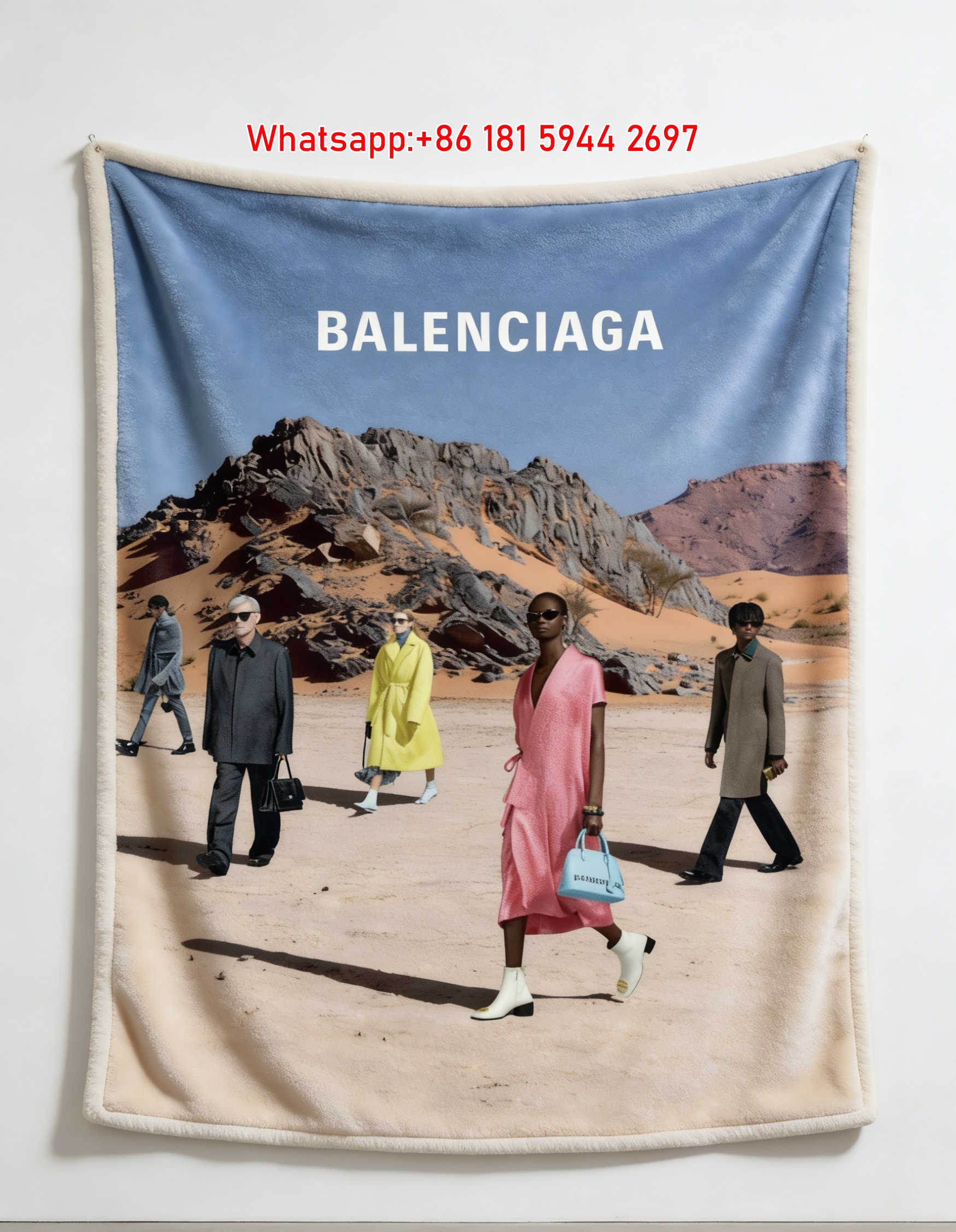 Balenciaga Desert Campaign Print Flannel Throw Blanket BA270